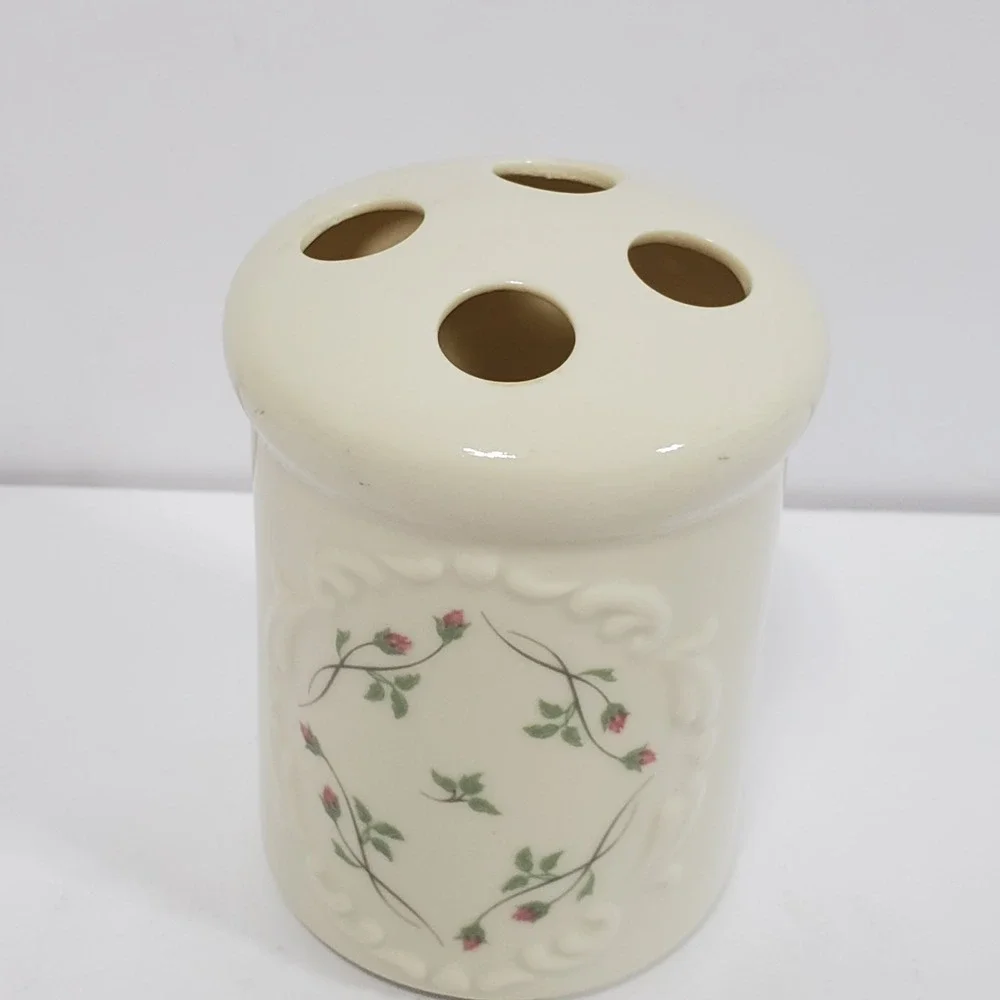 Lenox Rose Manor Bathroom Set Ivory Green Pink Cream Floral Porcelain